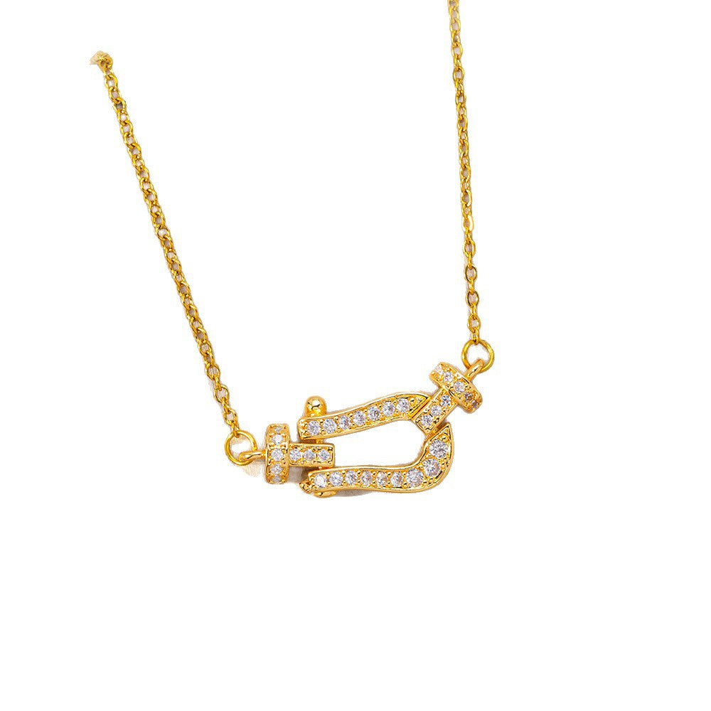 Geometric Zircon Pendant Necklace in Titanium Steel