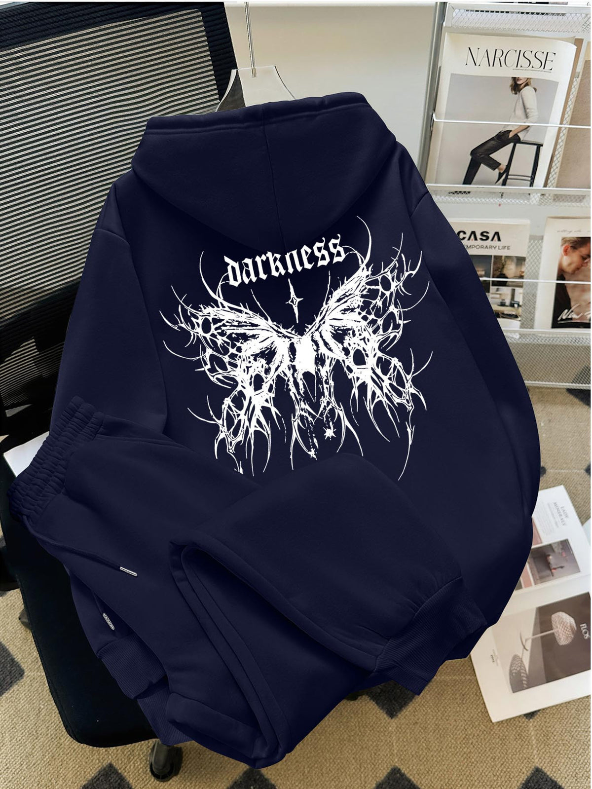 Gothic Print Hooded Sweatshirt