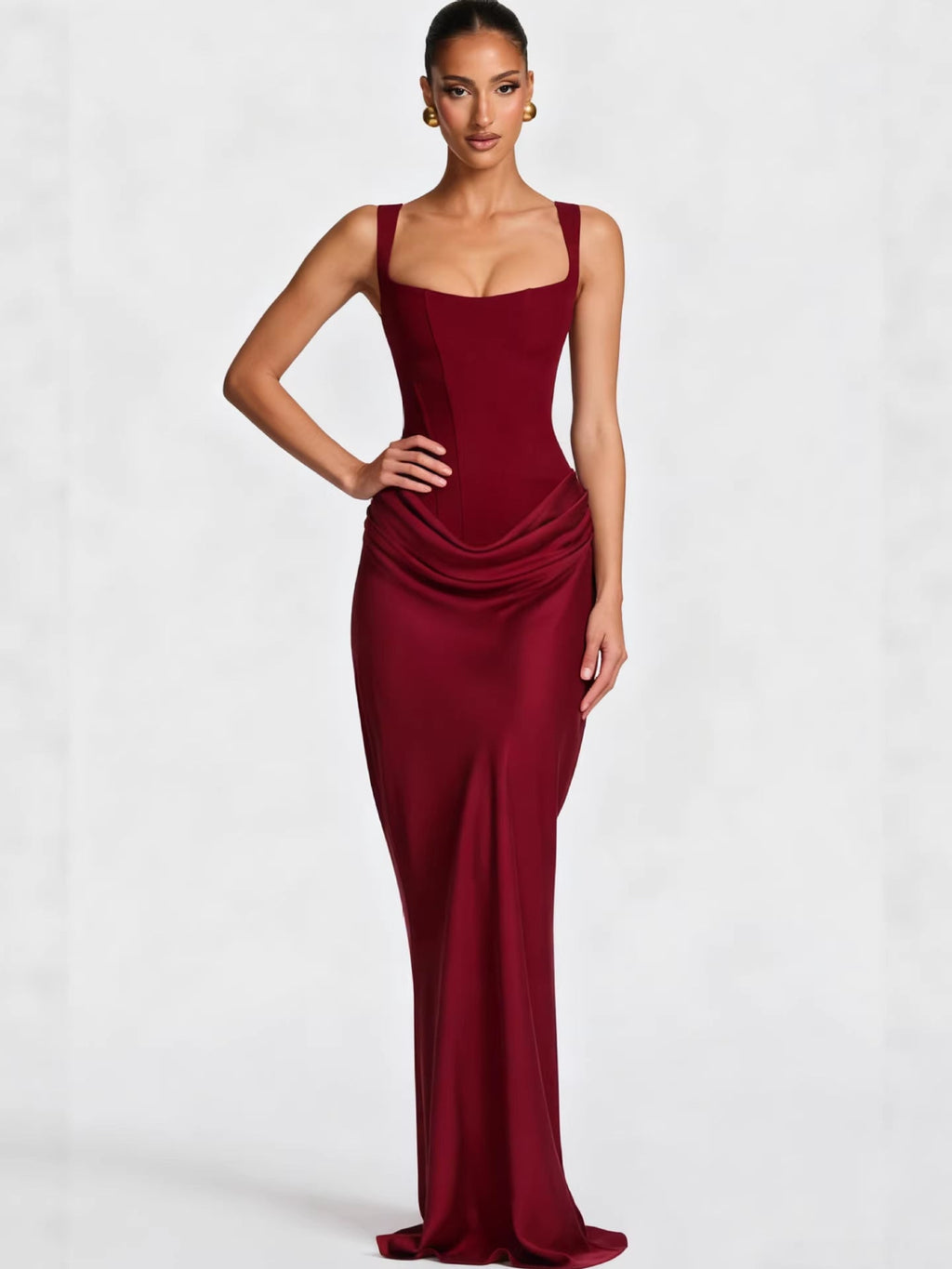Sculpted Square-Neck Maxi Dress in Architectural Bodycon Silhouette