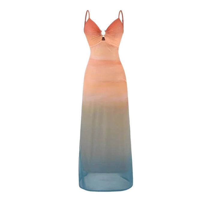 Mesh Deep Neck Suspender Dress
