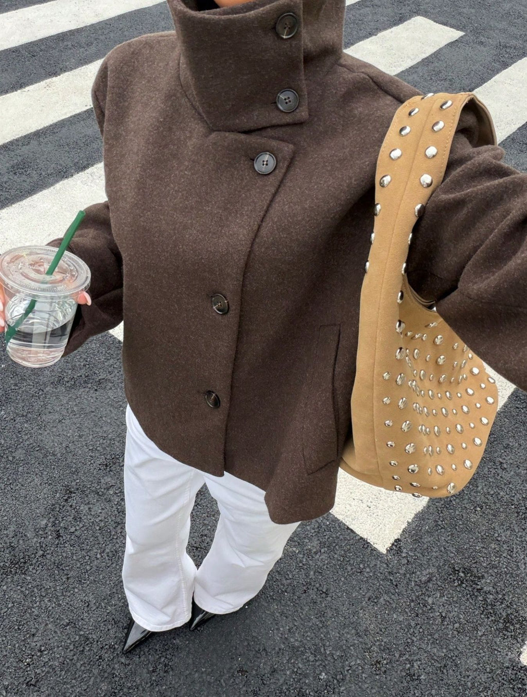 Womens Retro Stand Collar Jacket Solid Color Coat