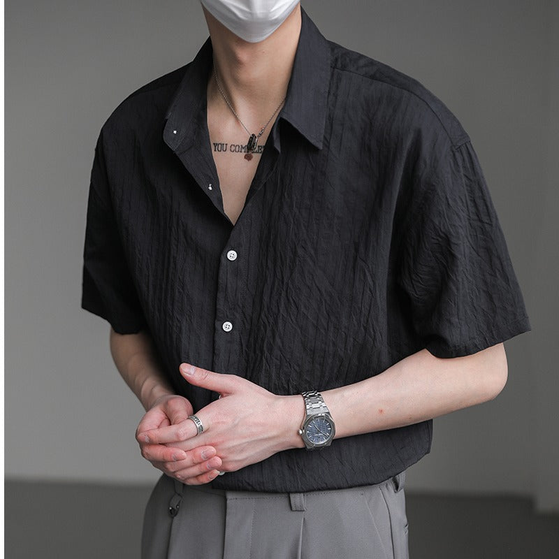 Men's Korean-Style Loose Fit Striped Short Sleeve Shirt