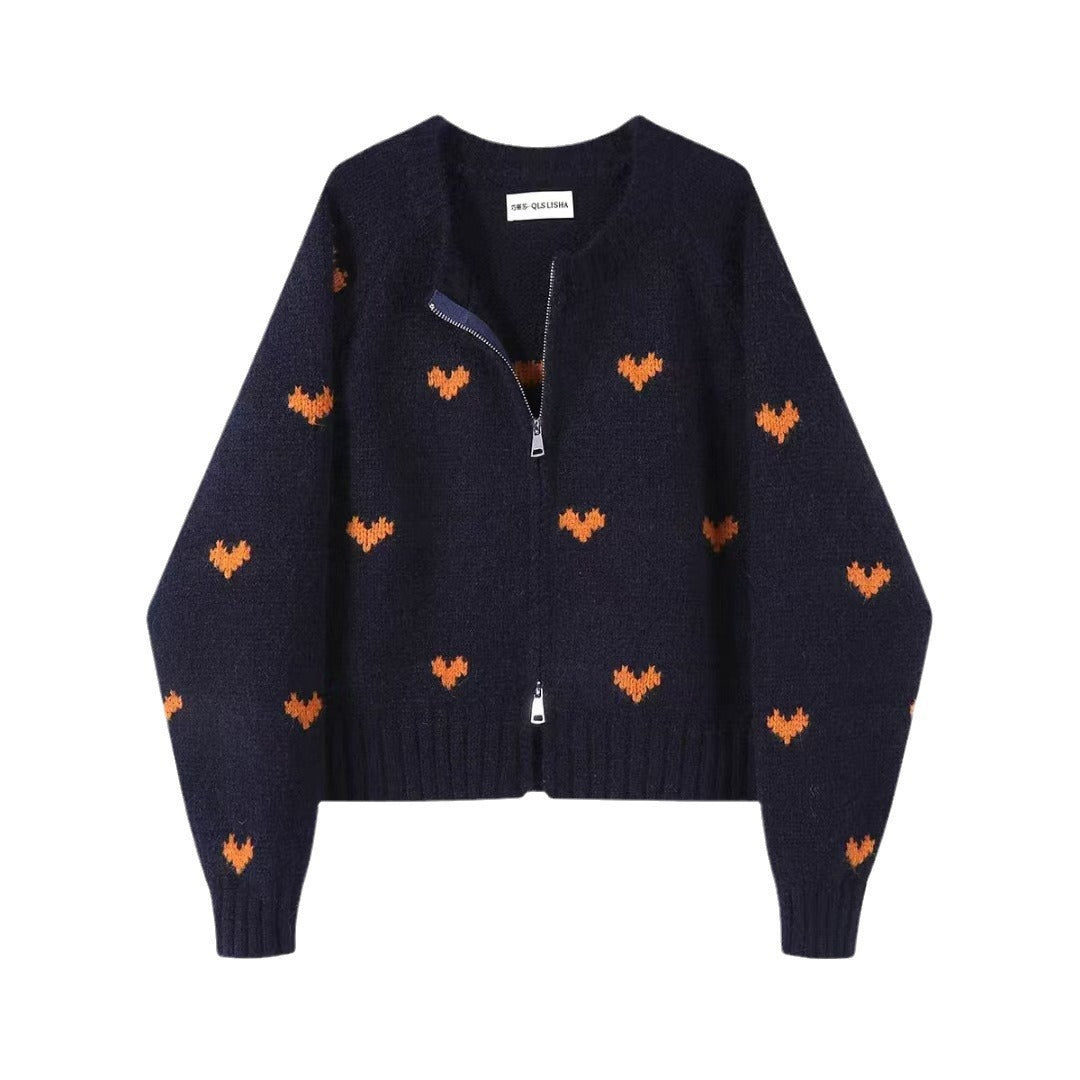 Heart Jacquard Knitted Cardigan