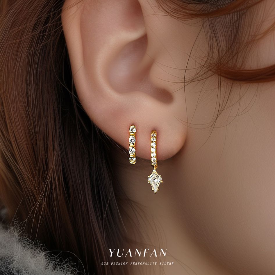 Sterling Silver Diamond Studded Drop Earrings