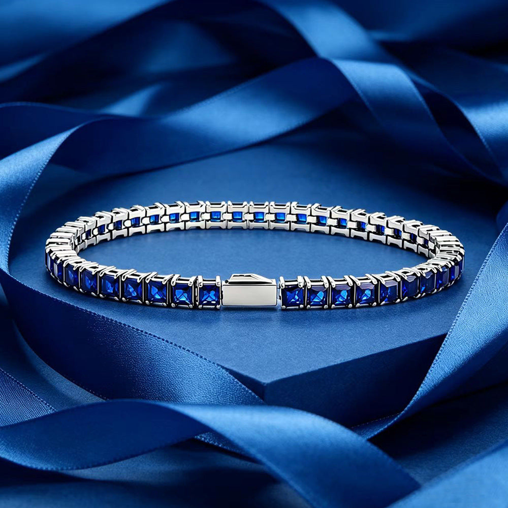 Square blue zircon tennis chain minimalist bracelet