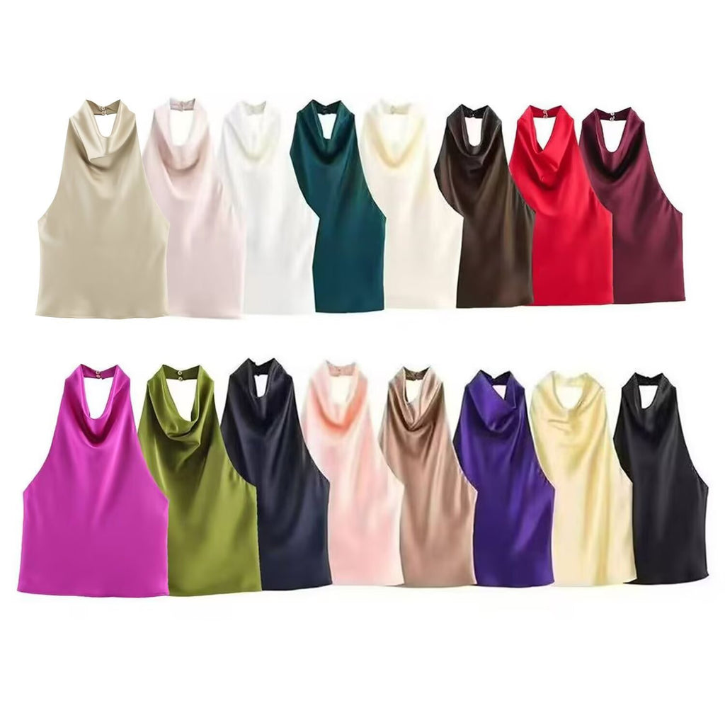 Womens Silk Satin Halter Neck Top