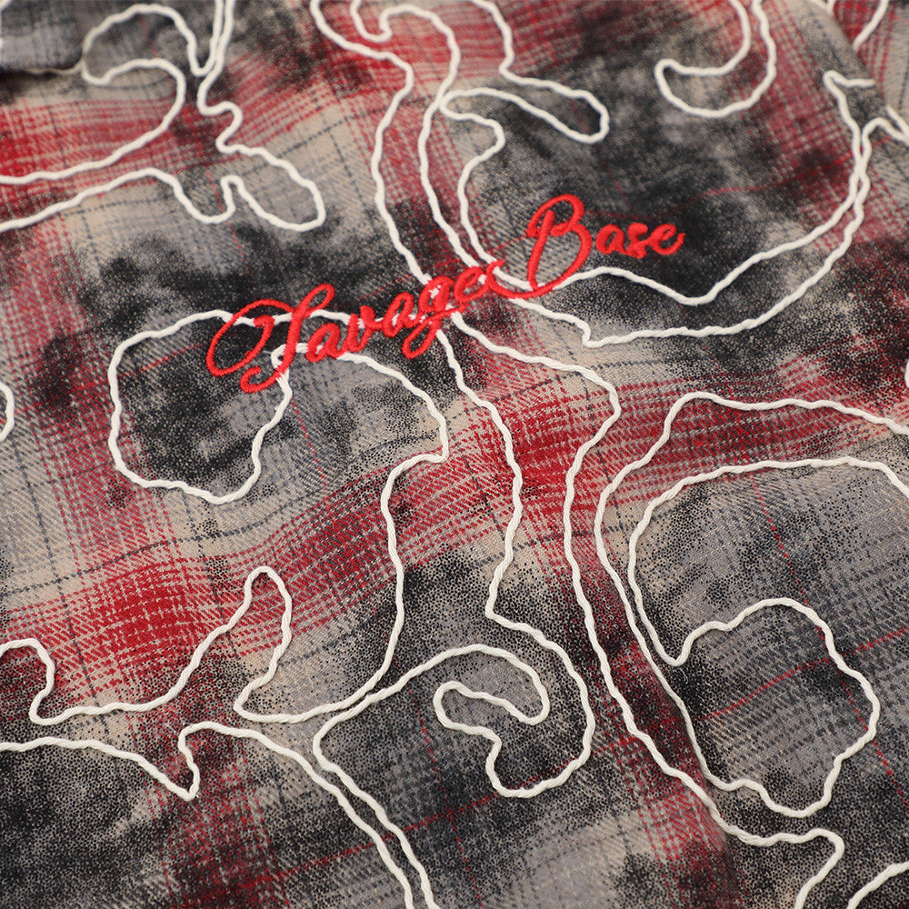 Teem Tie-Dye Short-Sleeve Shirt with Grid Pattern
