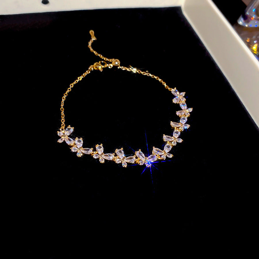 French Style Pink Zircon Flower Bracelet