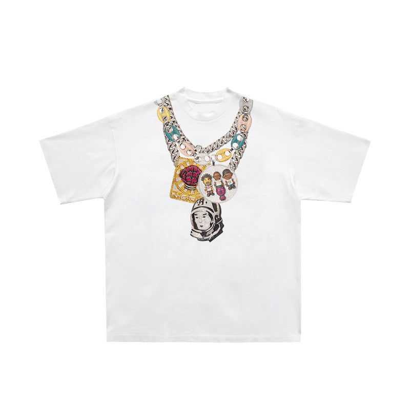 Neck Chain T-shirt 100% Cotton Loose Fit Round Neck