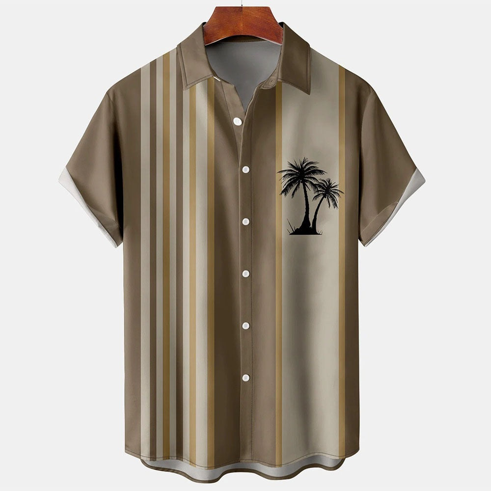 Plus-Size Summer Short-Sleeve Shirt with Palm Tree Pattern