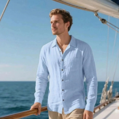 Men's Linen Long-Sleeved Casual Breathable Button-Down Shirt