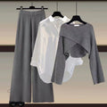 Knitted sweater shirt wide leg pants