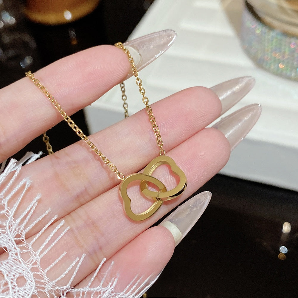Titanium Steel Zircon Necklace with Geometric Pendant