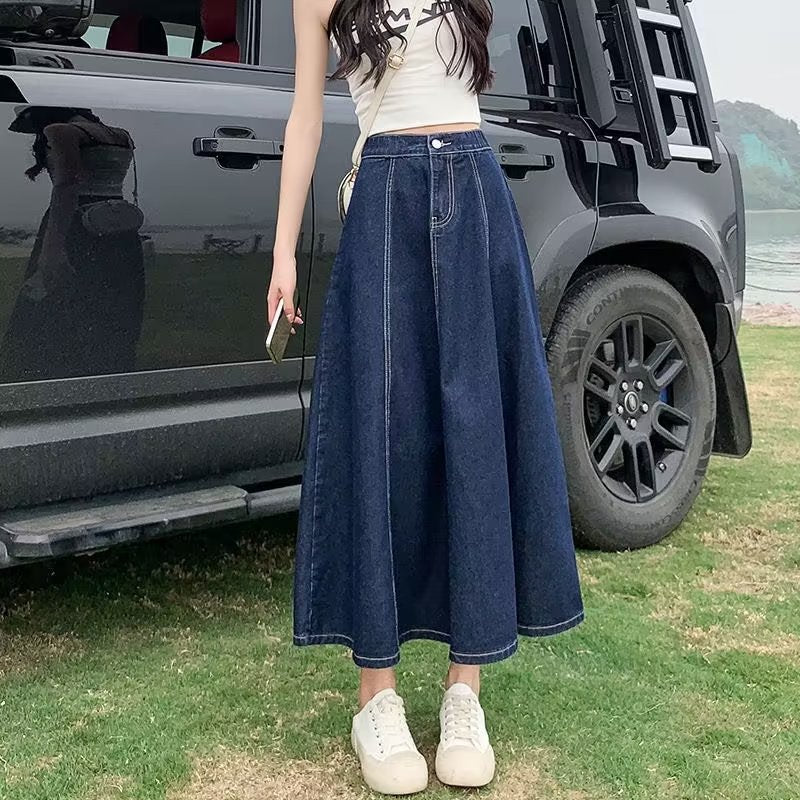 Womens High Waisted Denim A-Line Skirt