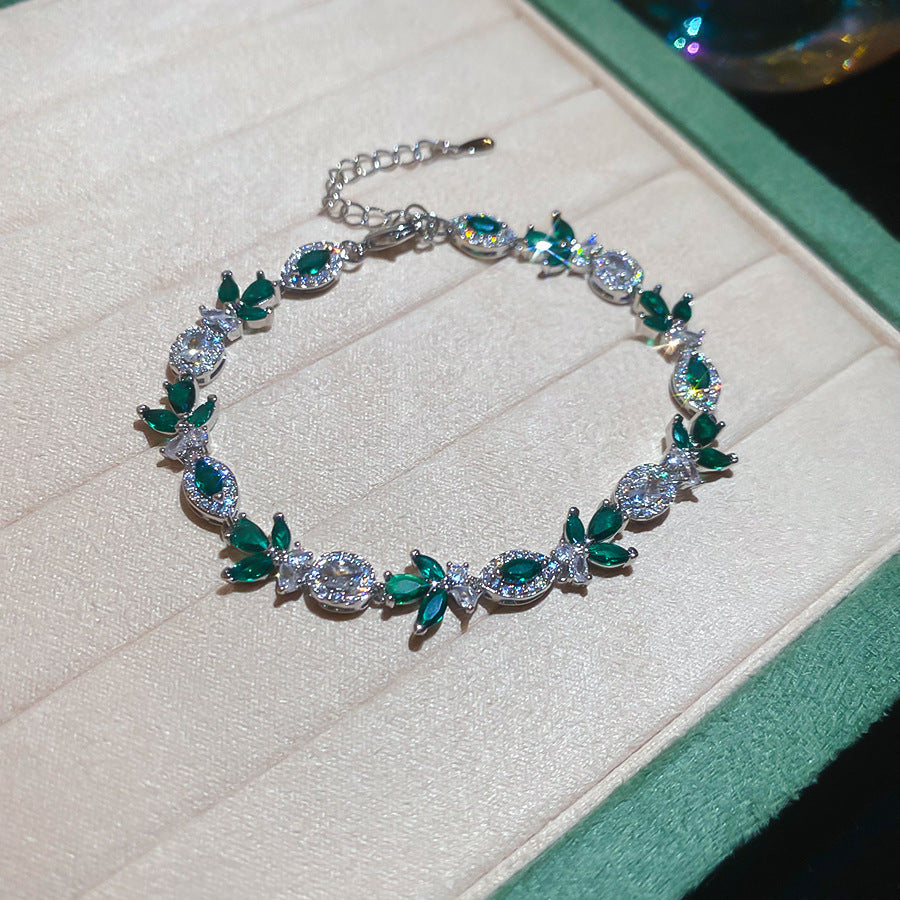 French Style Pink Zircon Flower Bracelet