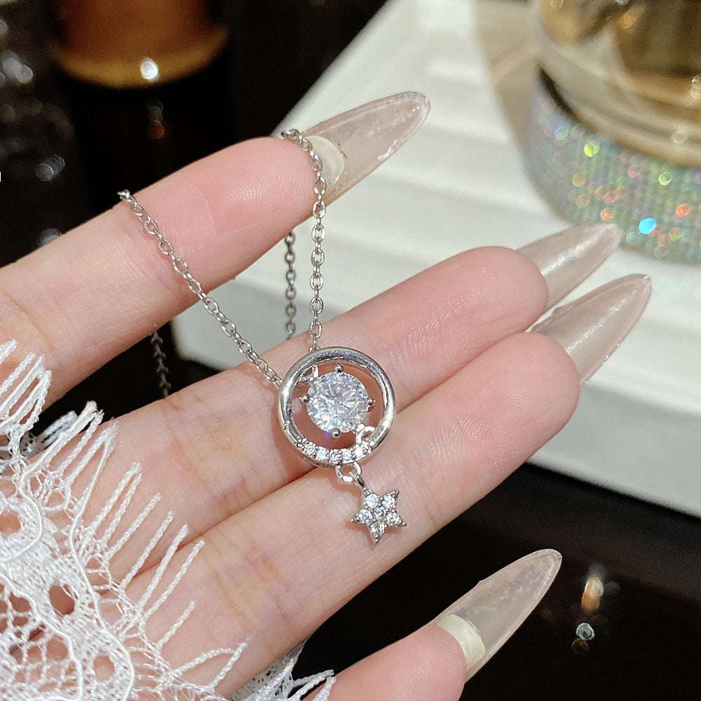 Titanium Steel Zircon Necklace with Geometric Pendant