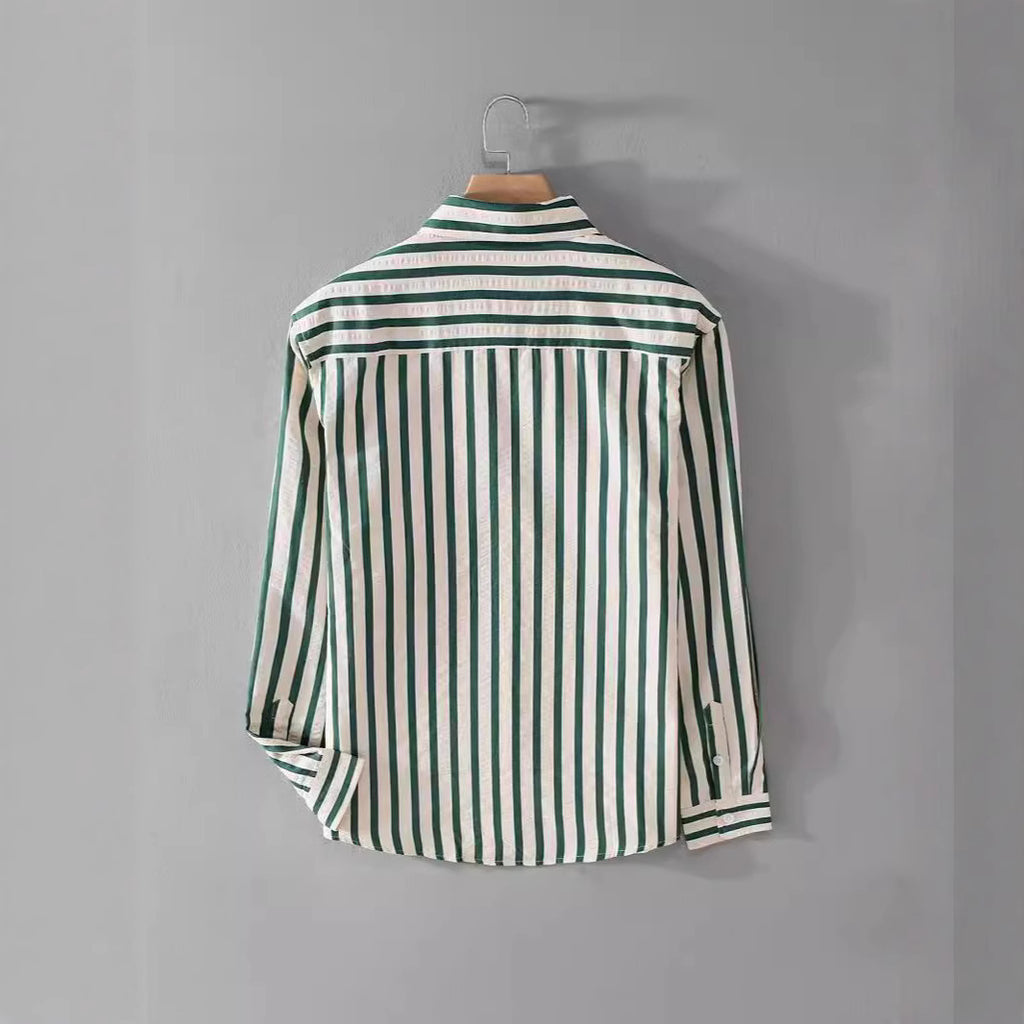 Men's Casual Long Sleeve Shirt with Korean-Style Color Block