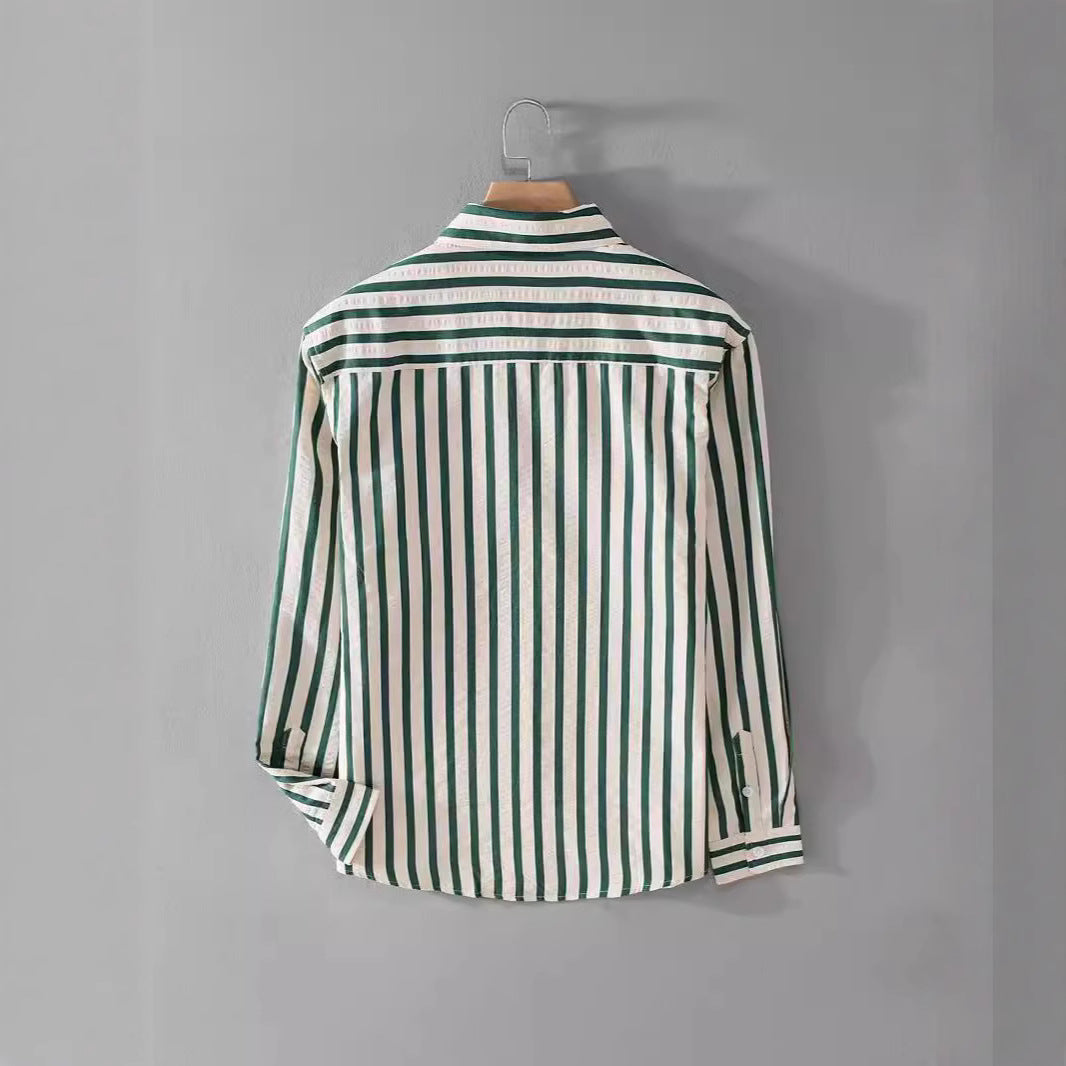 Men's Casual Long Sleeve Shirt with Korean-Style Color Block