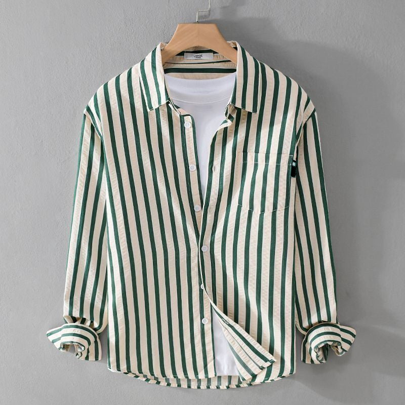 Men's Casual Long Sleeve Shirt with Korean-Style Color Block