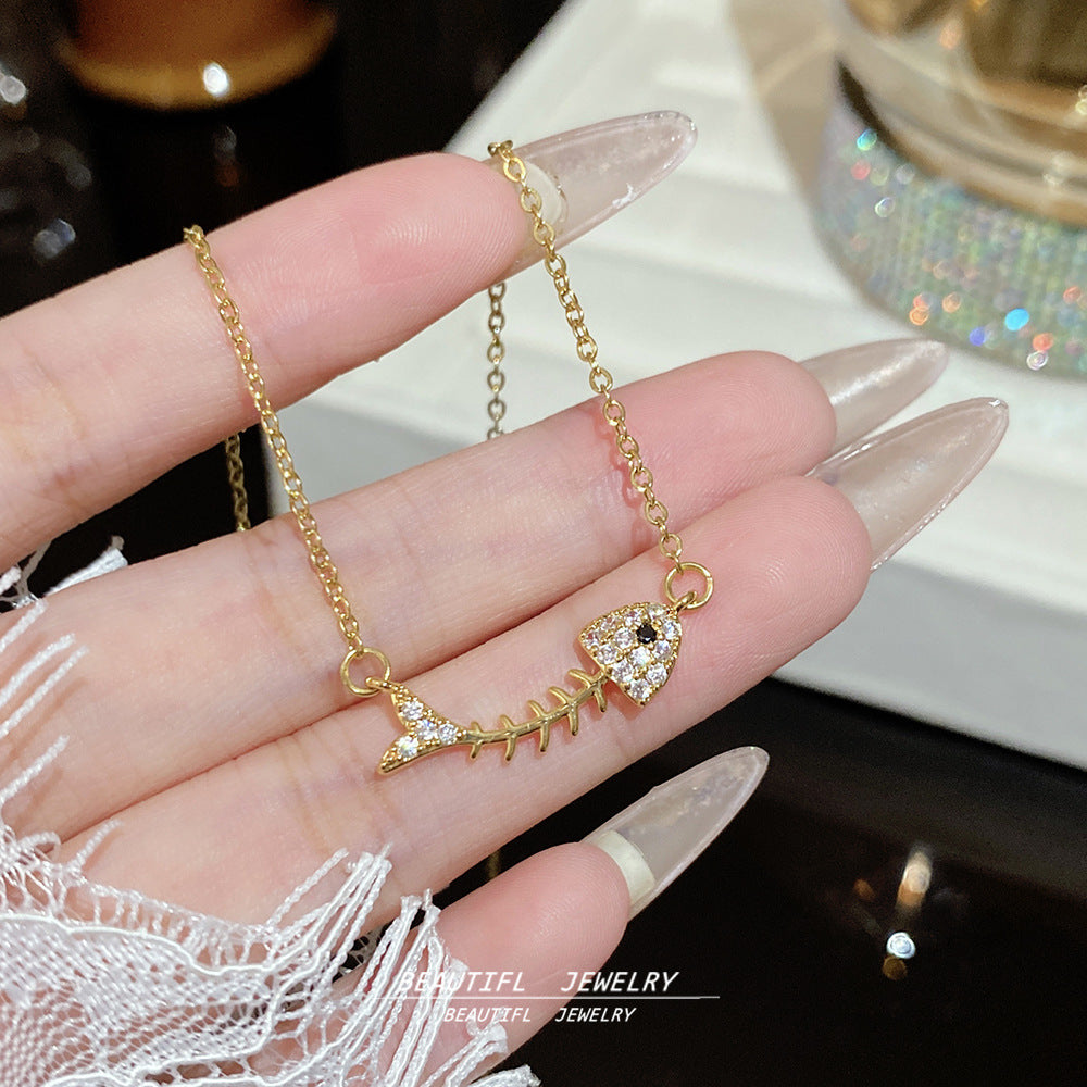 Titanium Steel Zircon Necklace with Geometric Pendant