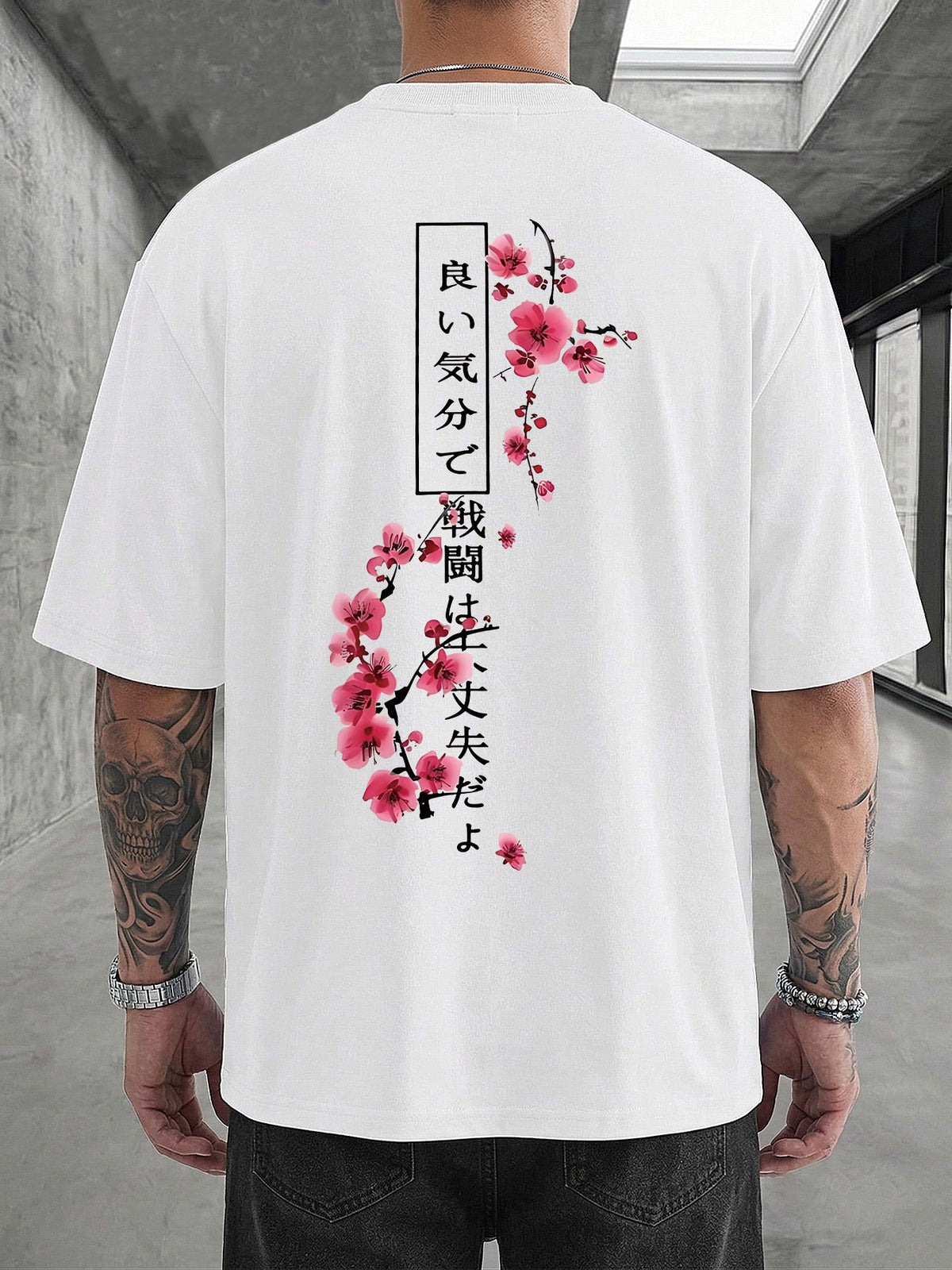 Cotton TOKYO T-shirt with Japanese Style Prints, Short Sleeve, Round Neck