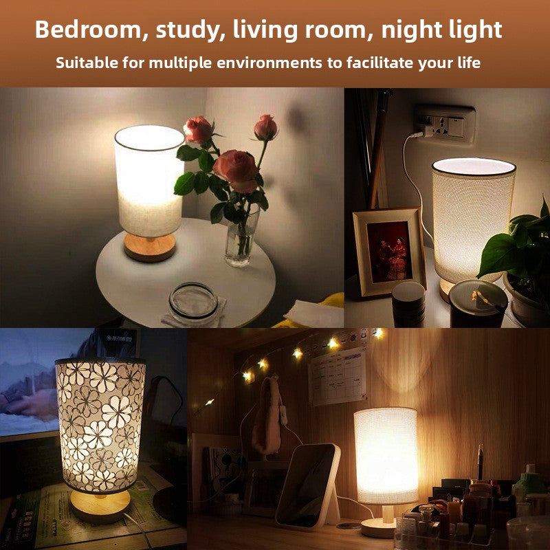 Nordic Wood Fabric USB Table Lamp with Remote Dimming