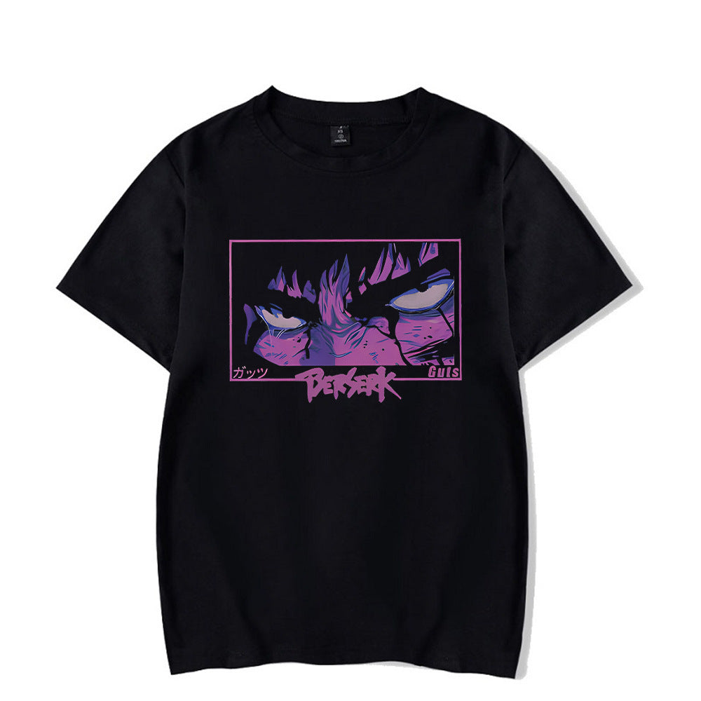 Casual Short-Sleeve T-shirt with Anime-Inspired Berserk Prints