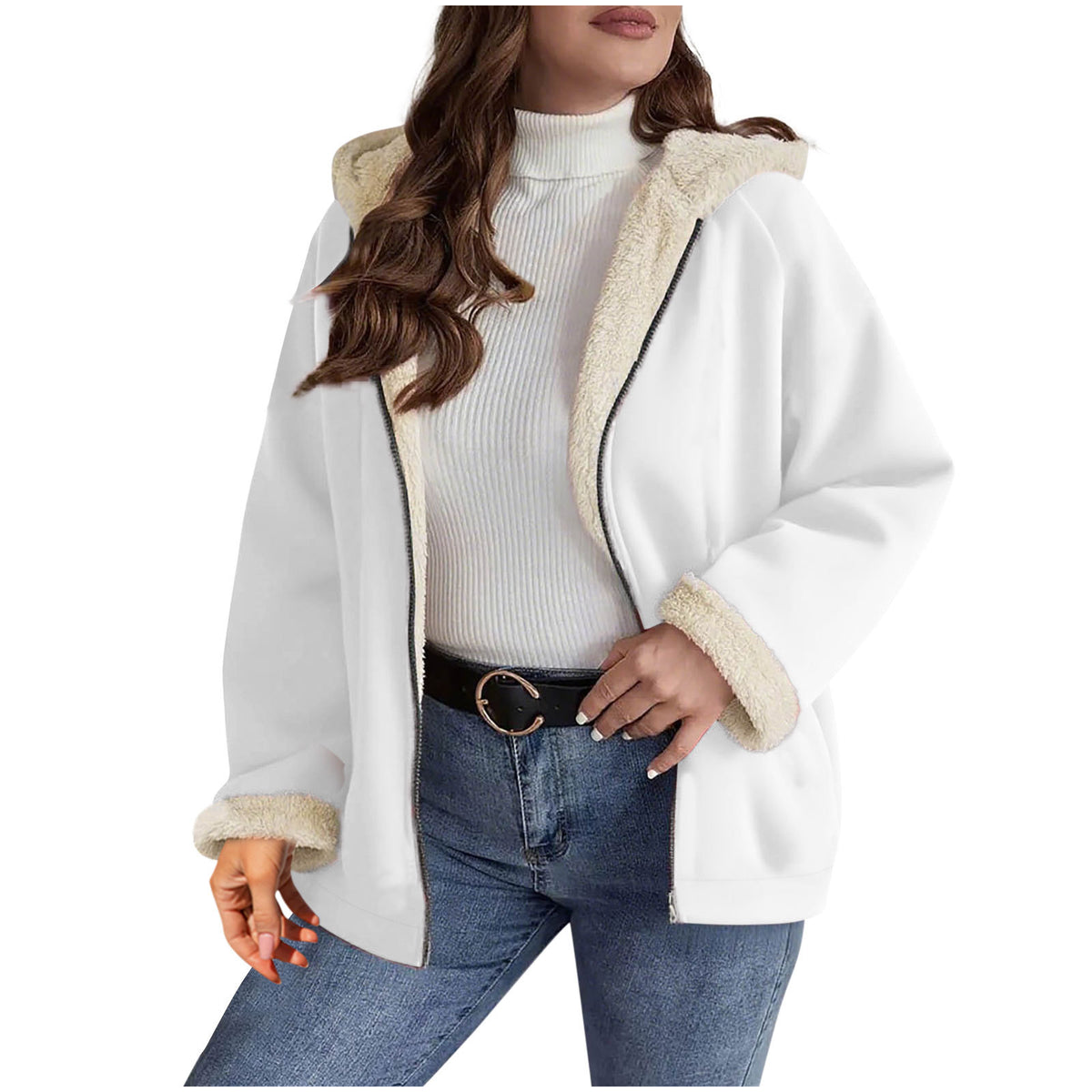 Checkered Patchwork Fleece-Lined Hooded Sweatshirt Jacket