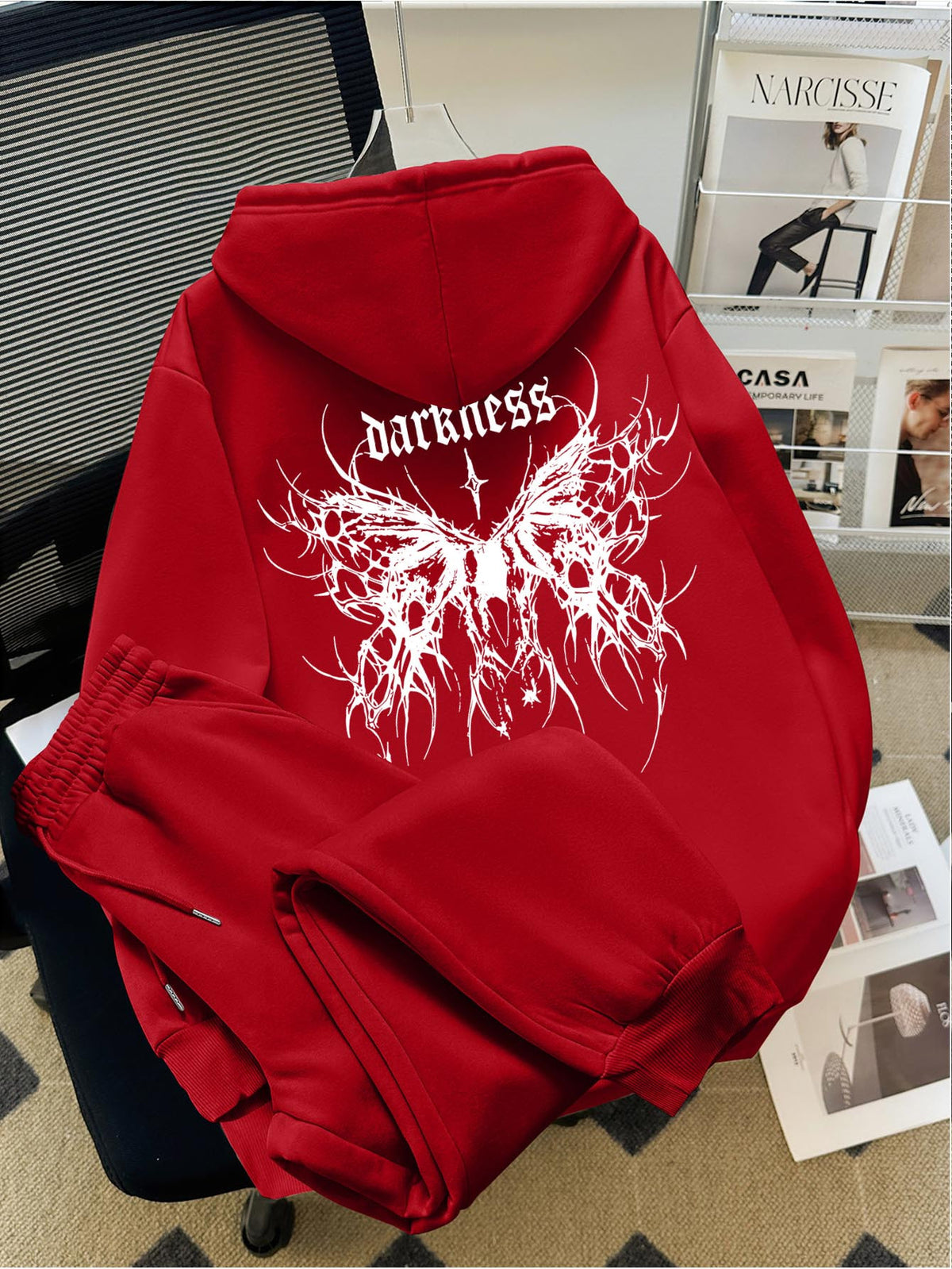 Gothic Print Hooded Sweatshirt