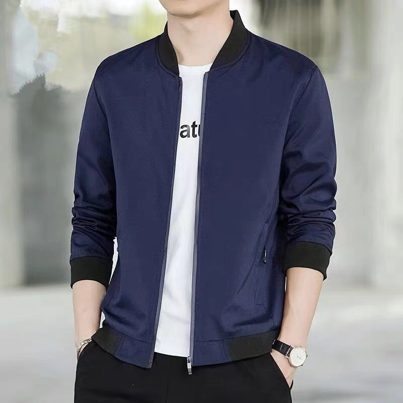 Mens Casual Business Jacket Stand Collar Zipper Coat Spring Autumn Outerwear