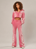 Hoodie and Flared Pant Set with Graphic Embellishments