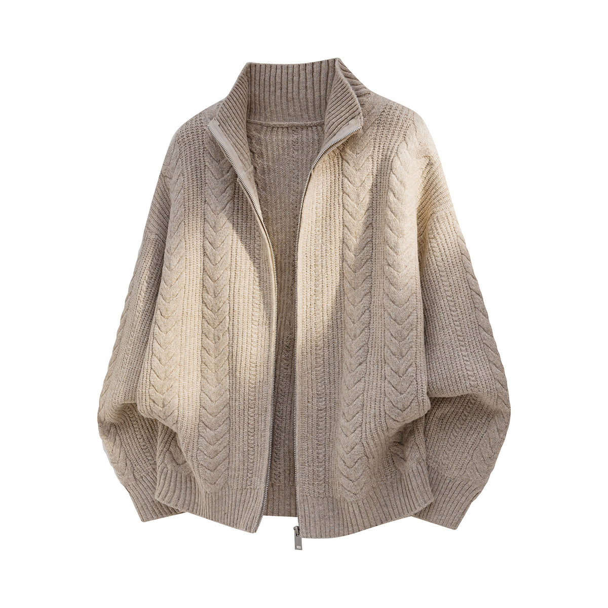 Men Zippered Knit Cardigan Sweater Vintage Wheat Knot Pattern
