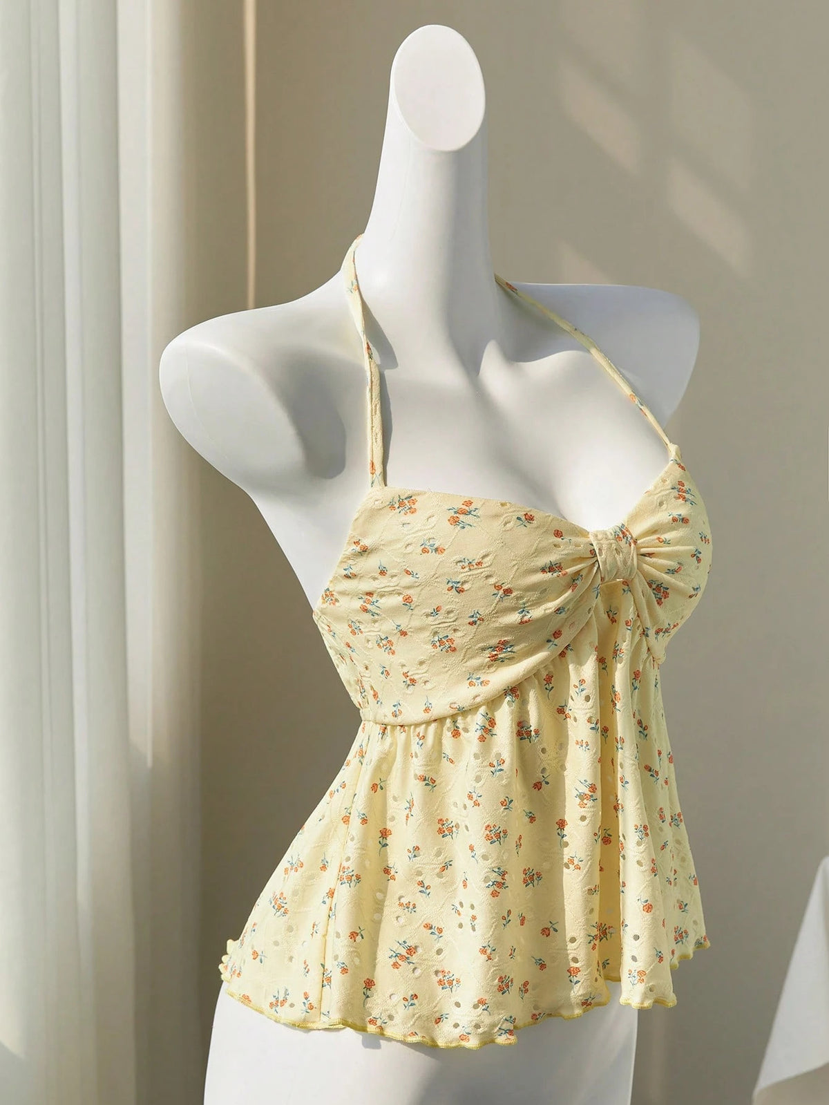 Floral Lace-Up Babydoll Camisole Top