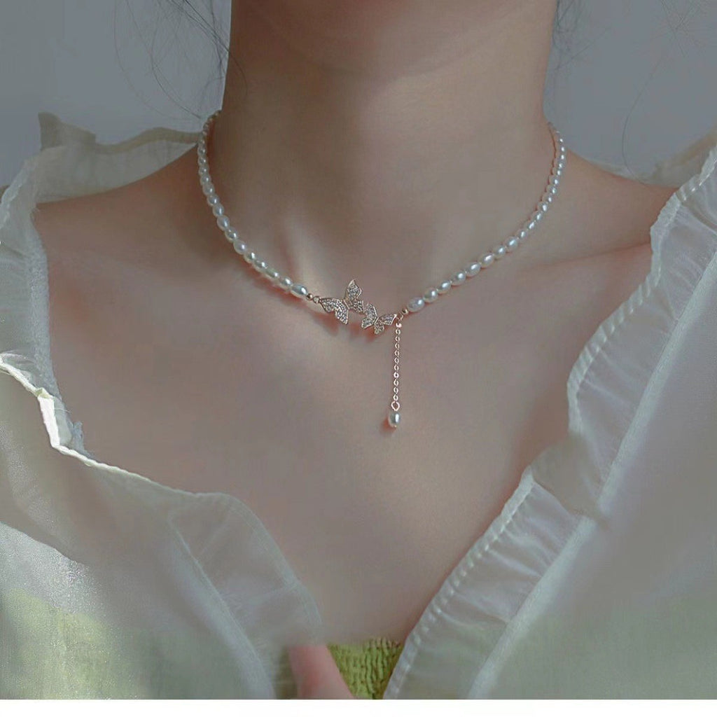 Retro Luxury Butterfly Pearl Pendant Necklace