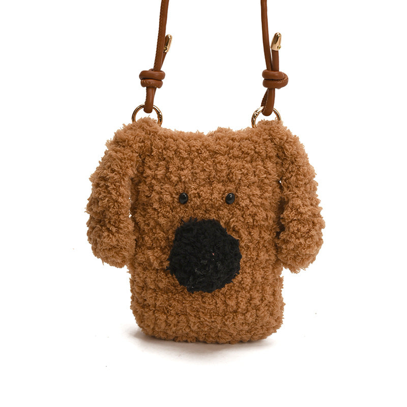 Hand Knitted Plush Dog Coin Purse Crossbody Bag for Kids