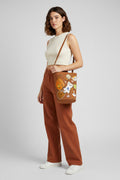 Printed Canvas Crossbody Bucket Bag
