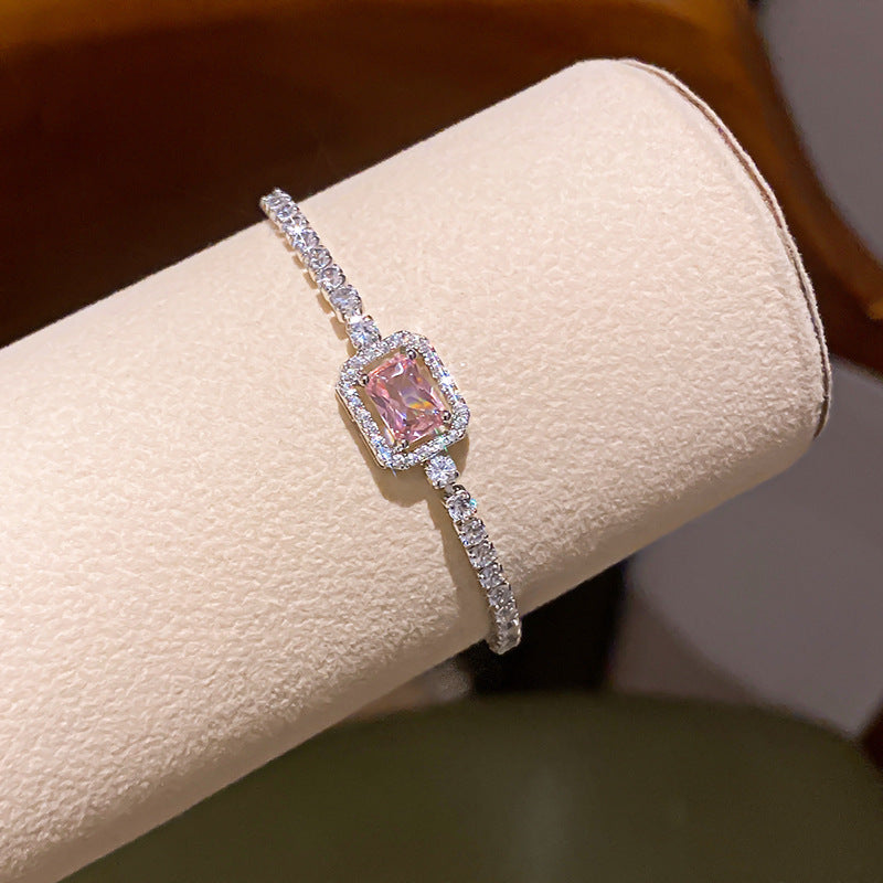 French Style Pink Zircon Flower Bracelet
