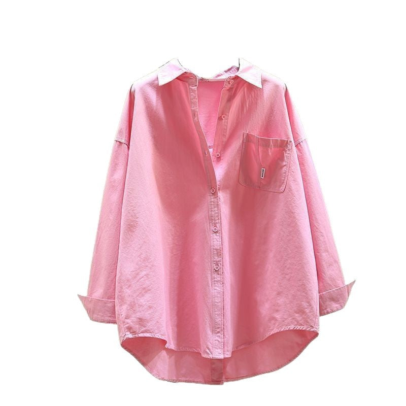 Womens Long Sleeve Casual Shirt Loose Fit Polyester Top