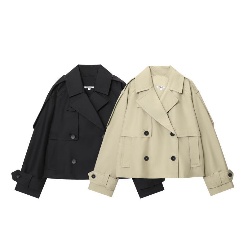 Women's lightweight double-breasted water-resistant short coat with windproof function