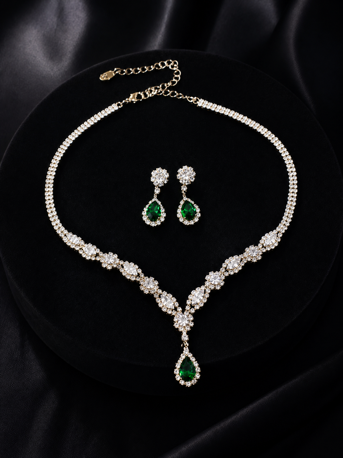 Crystalline Teardrop Necklace and Earring Jewelry Set