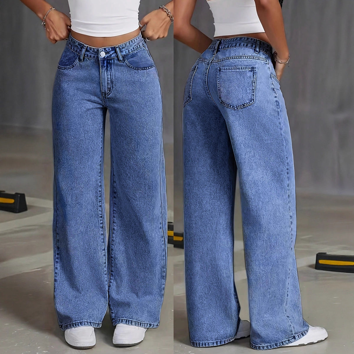 Womens High Waist Straight Leg Trousers