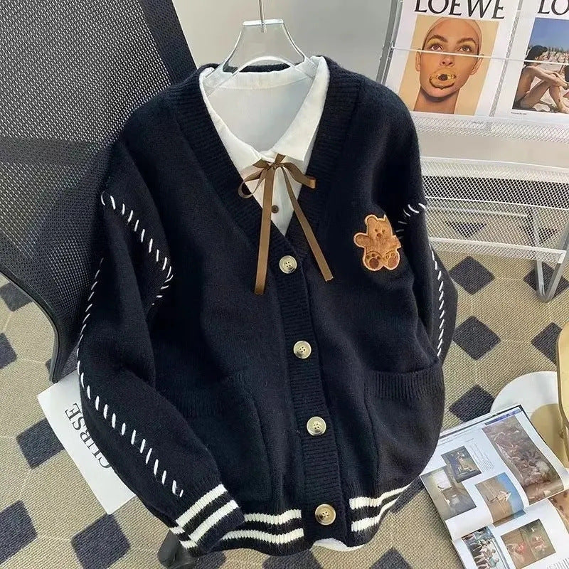 Womens Knit Cardigan Loose Fit V-Neck