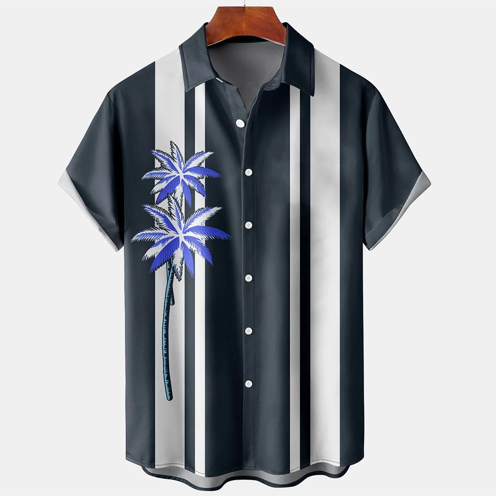 Plus-Size Summer Short-Sleeve Shirt with Palm Tree Pattern