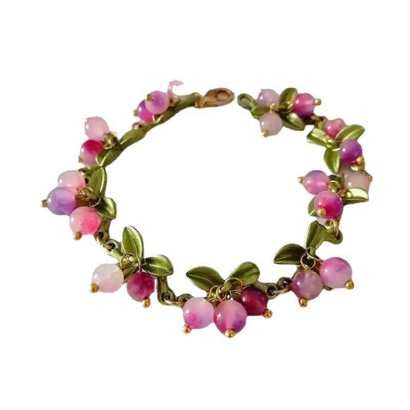 Vintage Floral Pearl Bracelet with Berry Accents