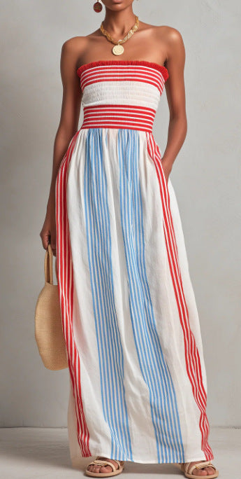 Women’s Striped Print Long Wrap Dress