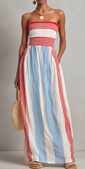 Women’s Striped Print Long Wrap Dress