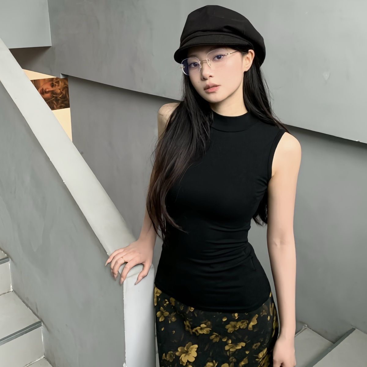Womens Retro Half Turtleneck Sleeveless Top