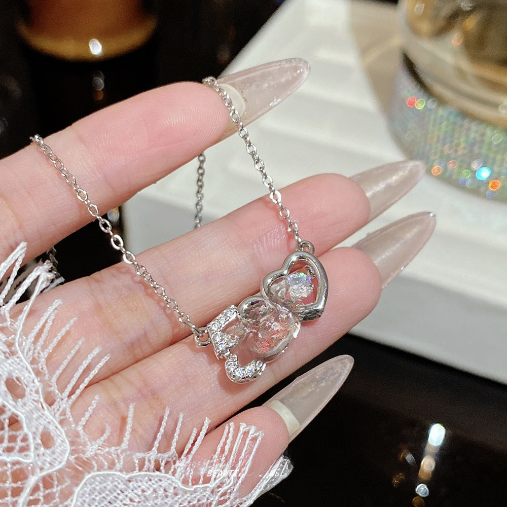 Titanium Steel Zircon Necklace with Geometric Pendant