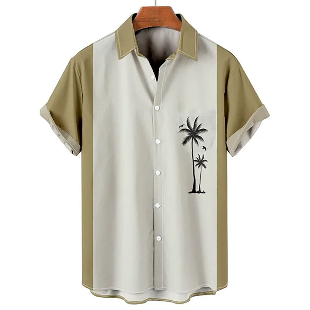 Plus-Size Summer Short-Sleeve Shirt with Palm Tree Pattern