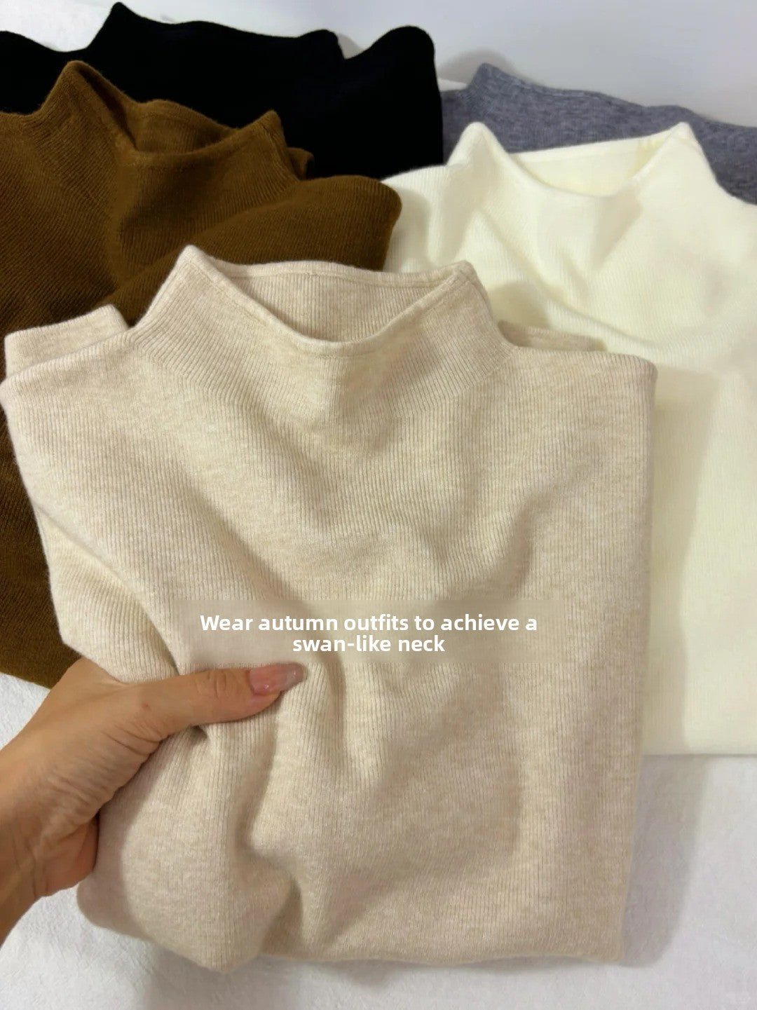 Japanese Style Knitted Sweater Women Semi-High Collar Long Sleeve Pullover